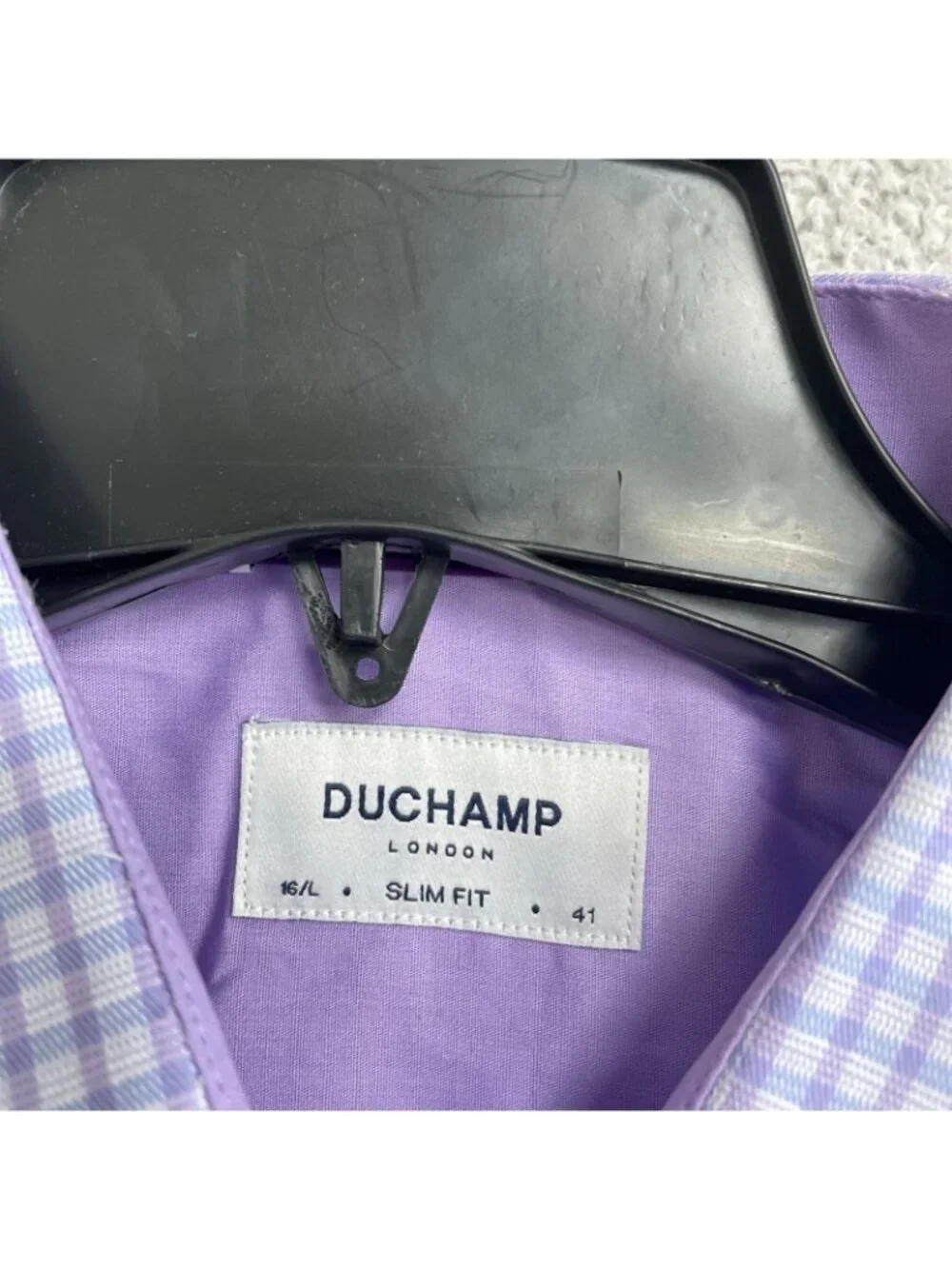 NWT Duchamp Men's L Slim Fit Lavender Checkered Button-Up Dress Shirt J2000